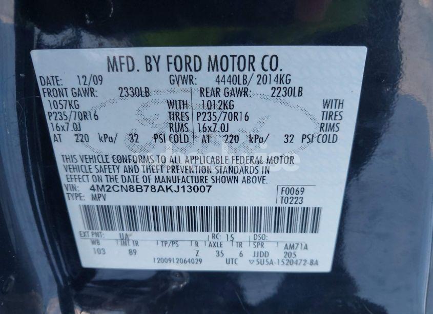 Photo 9 of 2010 Mercury Mariner (VIN 4M2CN8B78AKJ13007)