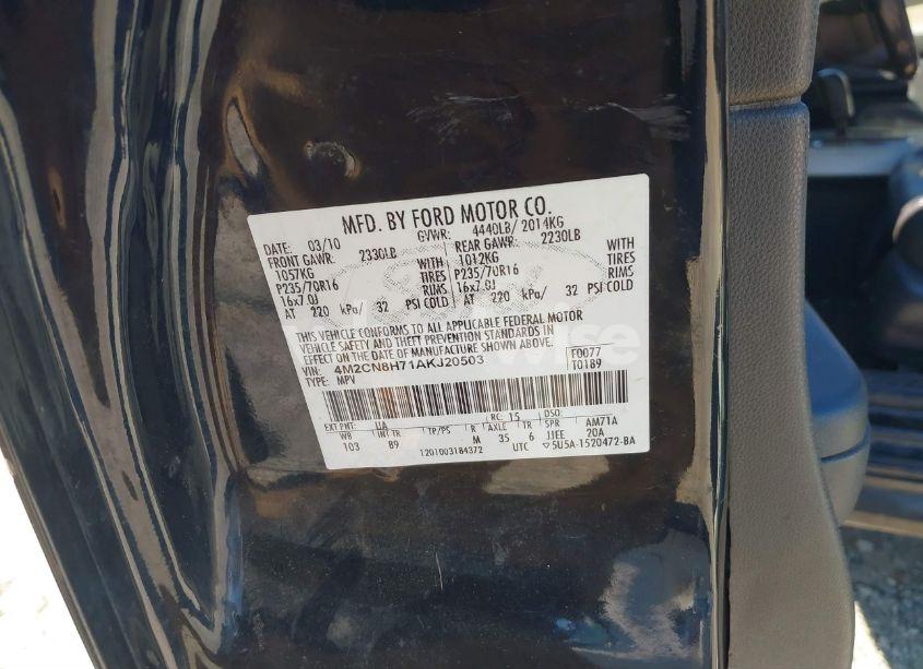 Photo 9 of 2010 Mercury Mariner PREMIER (VIN 4M2CN8H71AKJ20503)