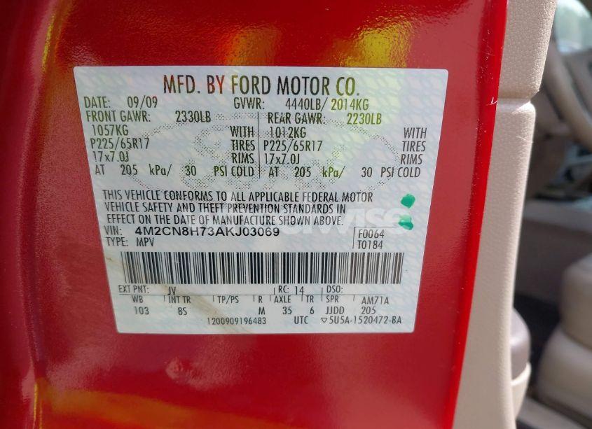 Photo 9 of 2010 Mercury Mariner PREMIER (VIN 4M2CN8H73AKJ03069)