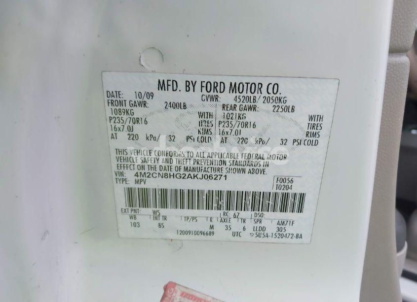 Photo 9 of 2010 Mercury Mariner PREMIER (VIN 4M2CN8HG2AKJ06271)