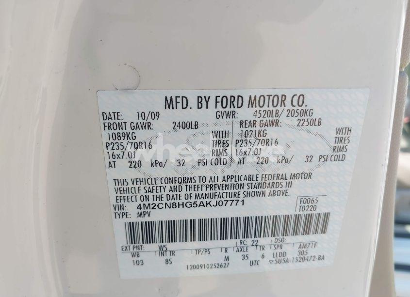 Photo 9 of 2010 Mercury Mariner PREMIER (VIN 4M2CN8HG5AKJ07771)