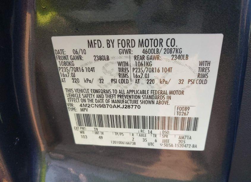 Photo 9 of 2010 Mercury Mariner (VIN 4M2CN9B70AKJ28770)