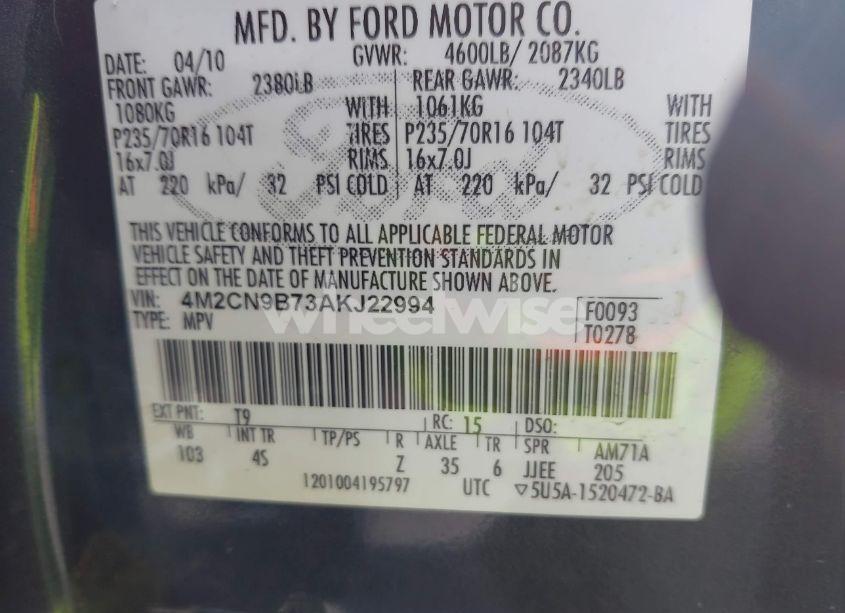 Photo 9 of 2010 Mercury Mariner (VIN 4M2CN9B73AKJ22994)