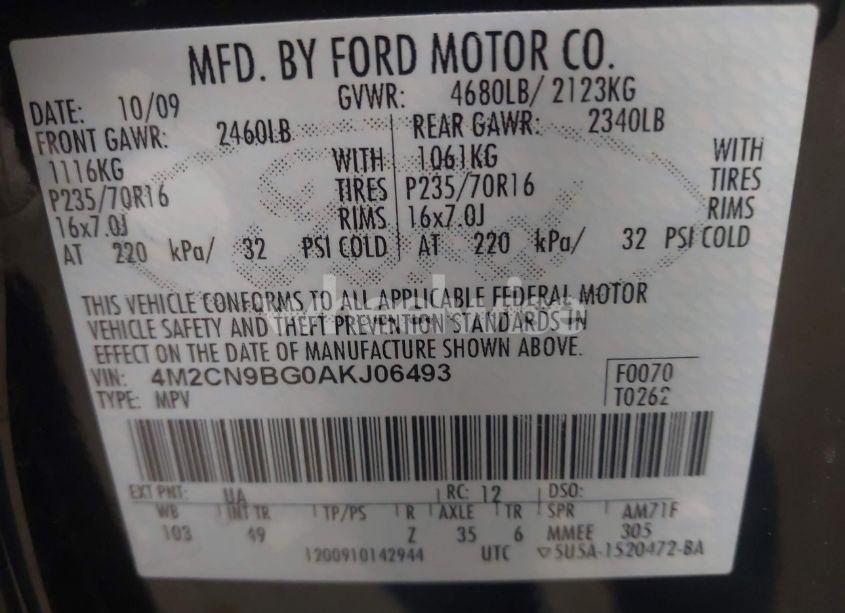 Photo 9 of 2010 Mercury Mariner (VIN 4M2CN9BG0AKJ06493)