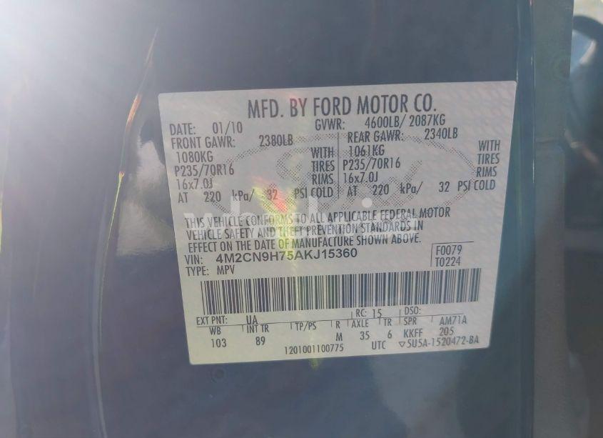 Photo 9 of 2010 Mercury Mariner PREMIER (VIN 4M2CN9H75AKJ15360)