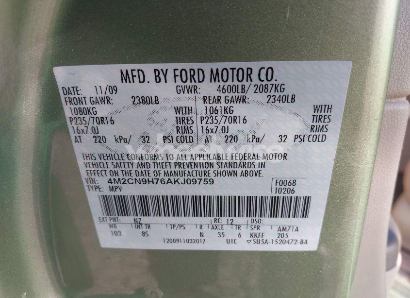 Photo 9 of 2010 Mercury Mariner PREMIER (VIN 4M2CN9H76AKJ09759)