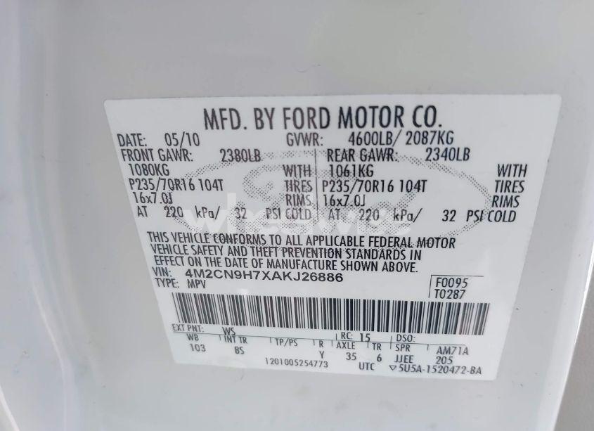 Photo 9 of 2010 Mercury Mariner PREMIER (VIN 4M2CN9H7XAKJ26886)