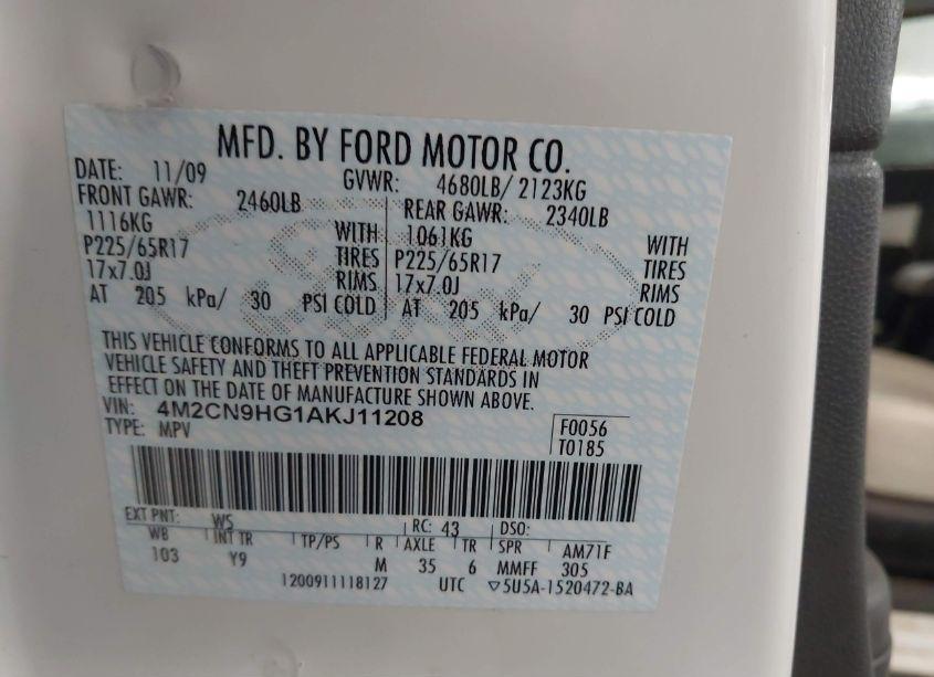 Photo 9 of 2010 Mercury Mariner PREMIER (VIN 4M2CN9HG1AKJ11208)