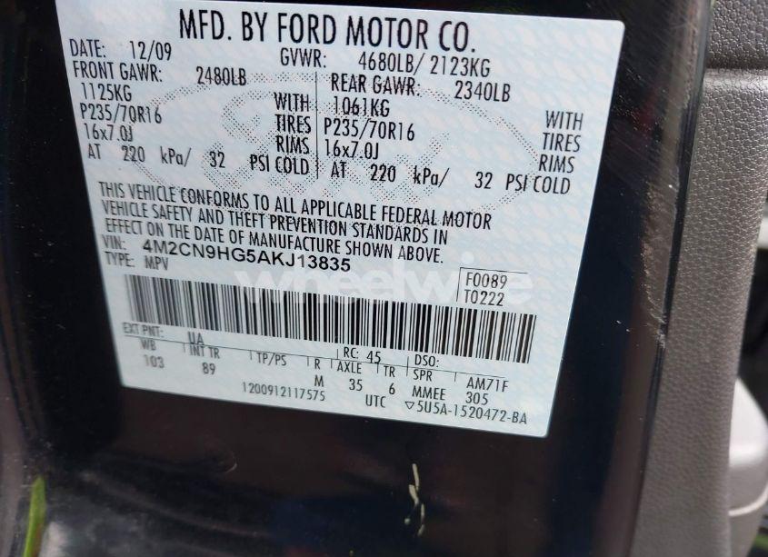 Photo 9 of 2010 Mercury Mariner PREMIER (VIN 4M2CN9HG5AKJ13835)