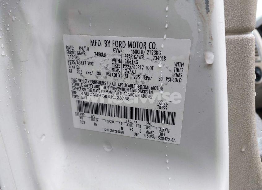 Photo 9 of 2010 Mercury Mariner PREMIER (VIN 4M2CN9HG8AKJ23758)