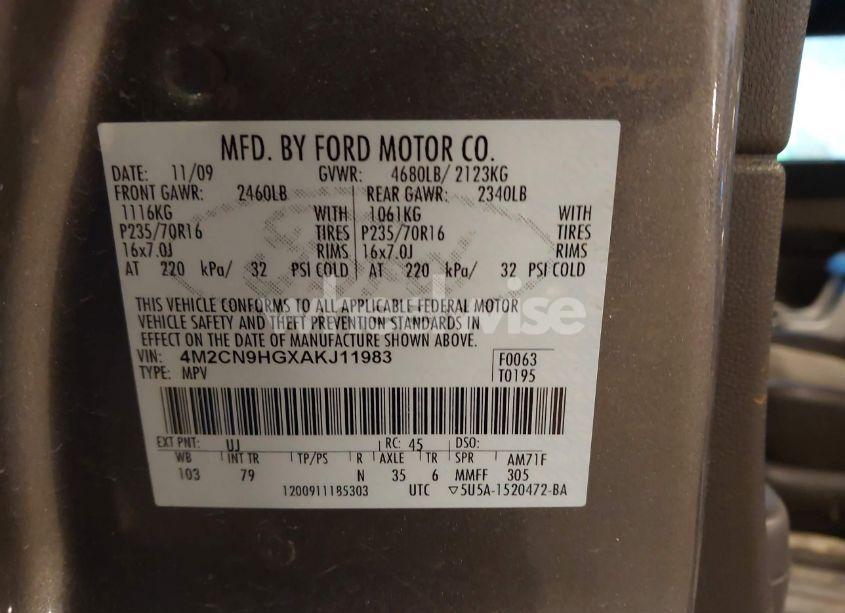 Photo 9 of 2010 Mercury Mariner PREMIER (VIN 4M2CN9HGXAKJ11983)