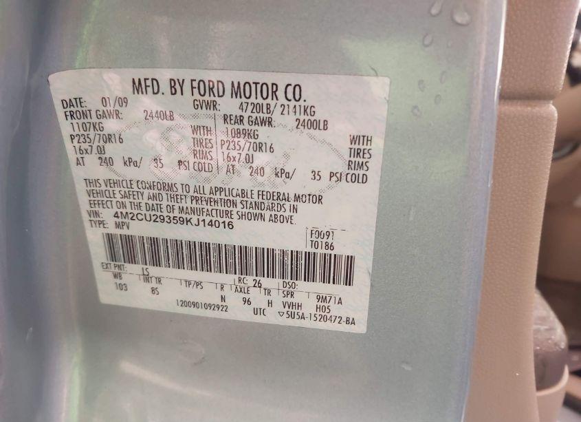 Photo 9 of 2009 Mercury Mariner HYBRID (VIN 4M2CU29359KJ14016)