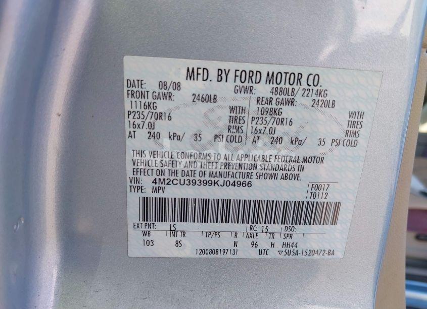 Photo 9 of 2009 Mercury Mariner HYBRID (VIN 4M2CU39399KJ04966)