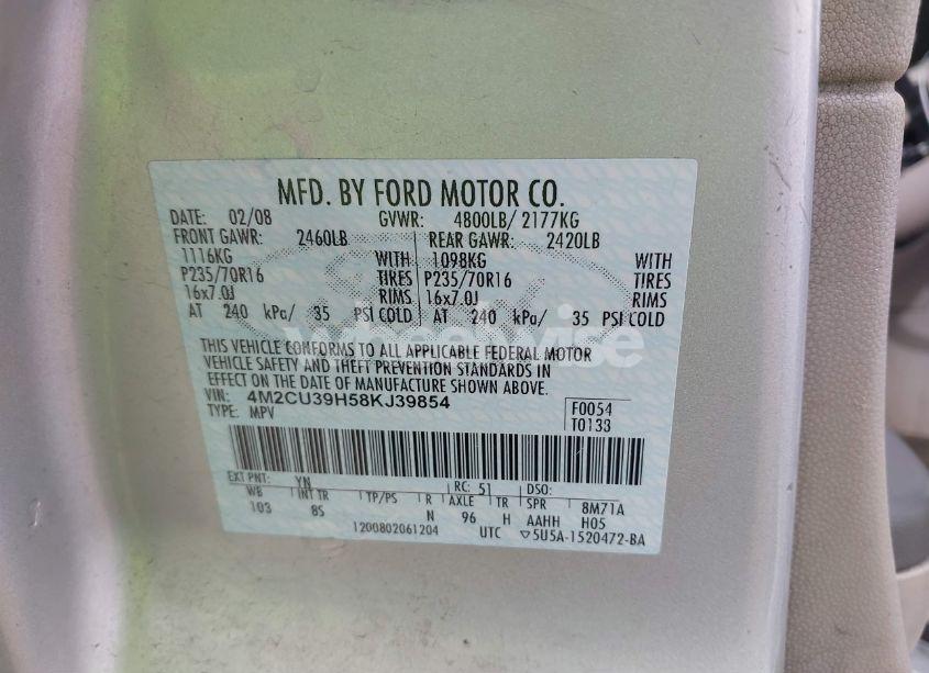 Photo 9 of 2008 Mercury Mariner HYBRID (VIN 4M2CU39H58KJ39854)