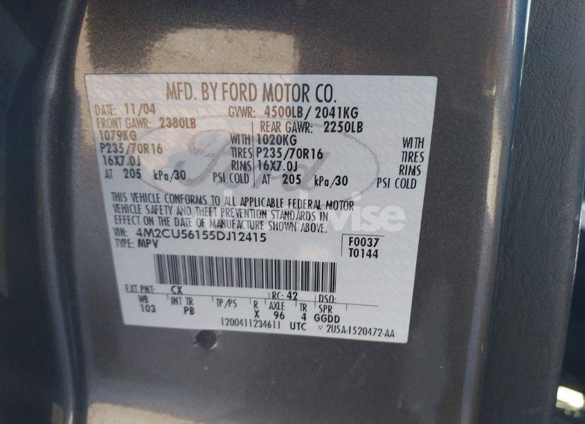 Photo 9 of 2005 Mercury Mariner LUXURY/PREMIER (VIN 4M2CU56155DJ12415)