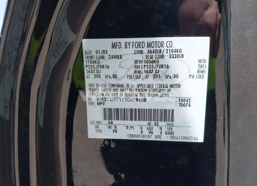 Photo 9 of 2005 Mercury Mariner LUXURY/PREMIER (VIN 4M2CU57115DJ19408)