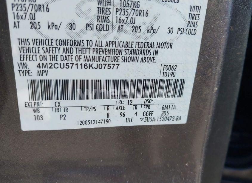 Photo 9 of 2006 Mercury Mariner LUXURY/PREMIER (VIN 4M2CU57116KJ07577)