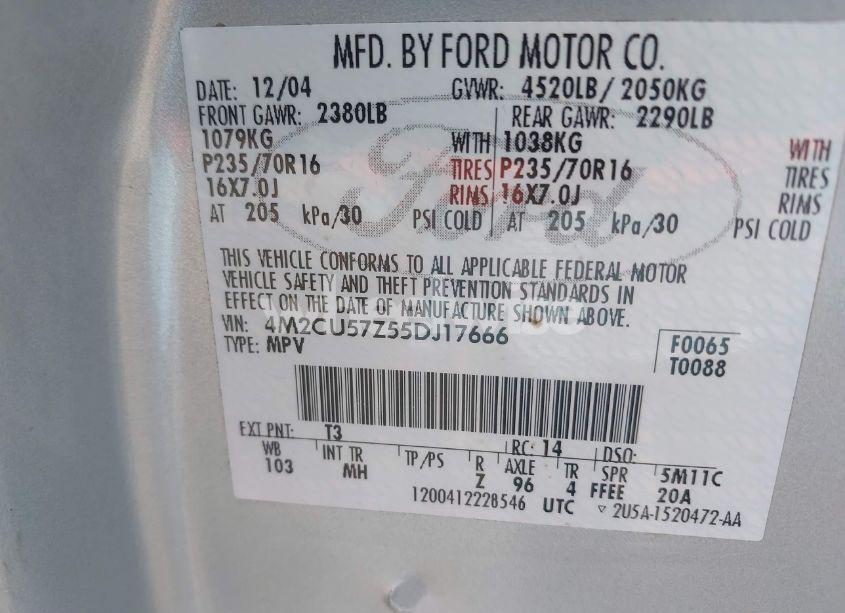 Photo 9 of 2005 Mercury Mariner CONVENIENCE (VIN 4M2CU57Z55DJ17666)