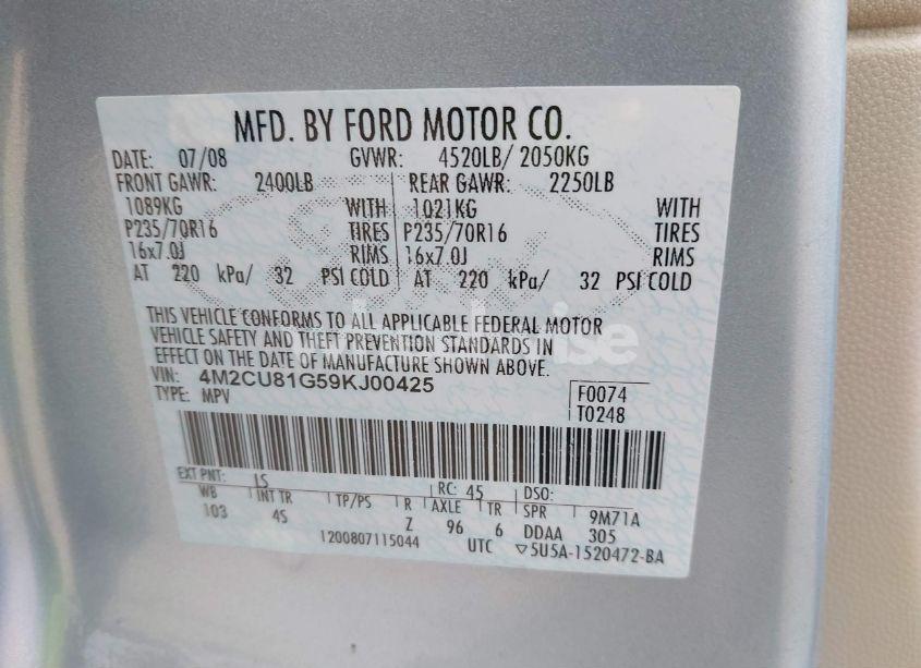 Photo 9 of 2009 Mercury Mariner V6 (VIN 4M2CU81G59KJ00425)