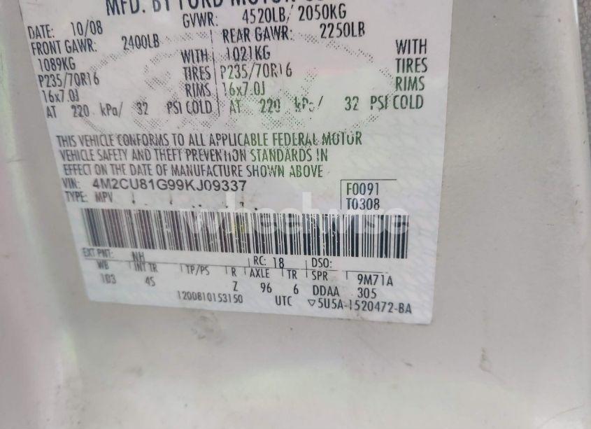 Photo 9 of 2009 Mercury Mariner V6 (VIN 4M2CU81G99KJ09337)