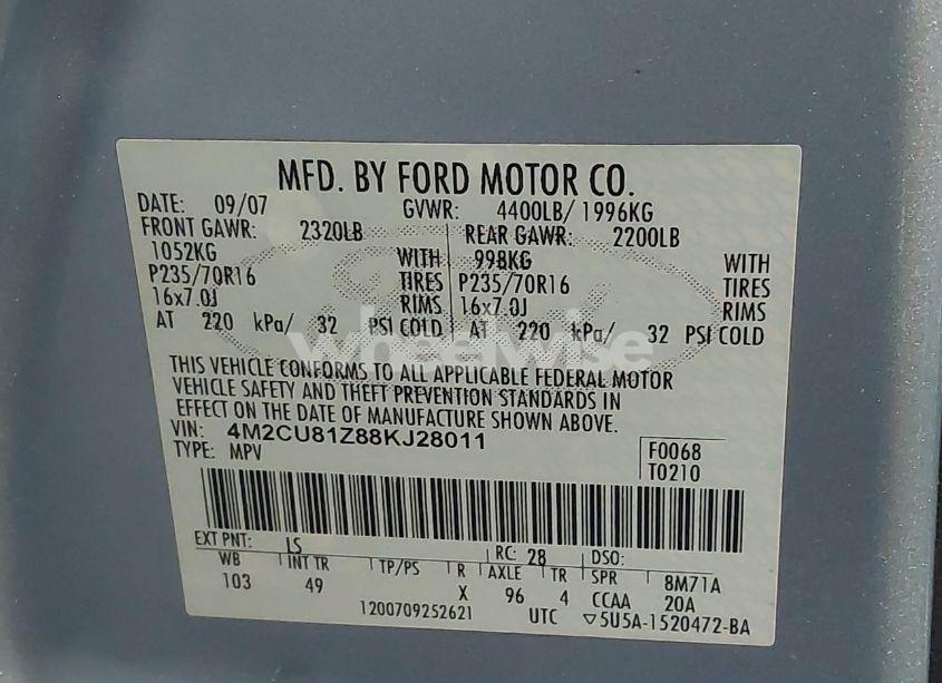 Photo 9 of 2008 Mercury Mariner I4 (VIN 4M2CU81Z88KJ28011)