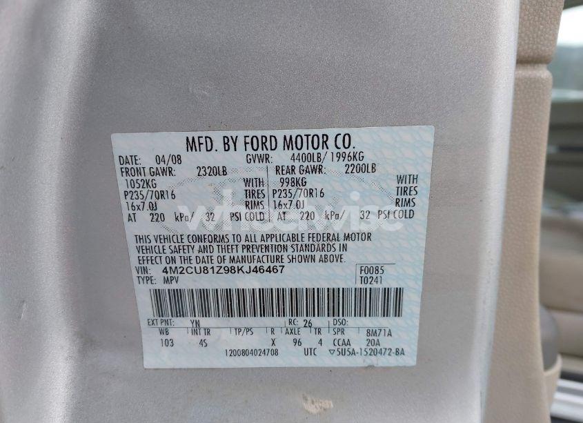 Photo 9 of 2008 Mercury Mariner I4 (VIN 4M2CU81Z98KJ46467)