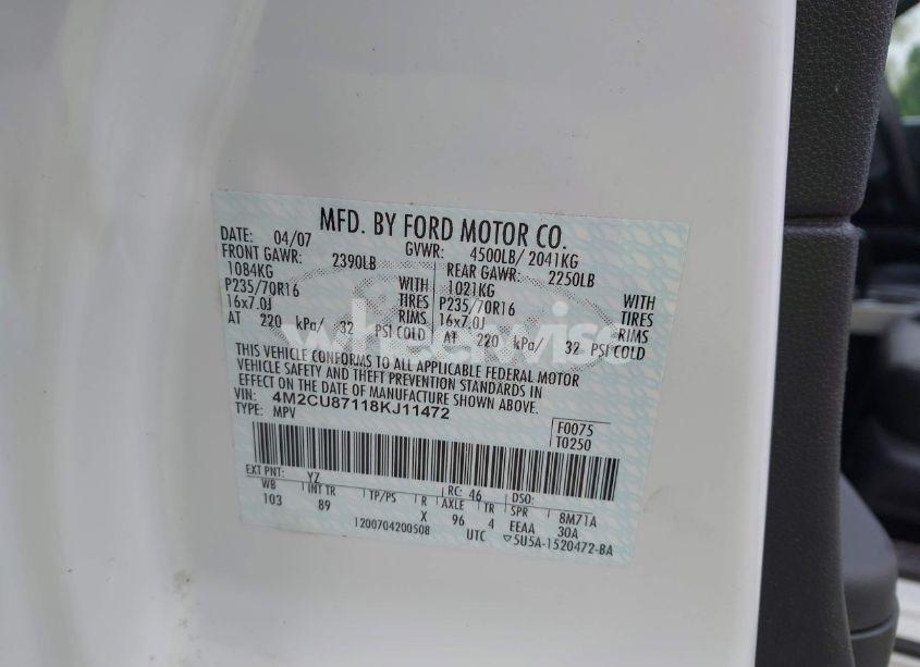 Photo 9 of 2008 Mercury Mariner PREMIER (VIN 4M2CU87118KJ11472)