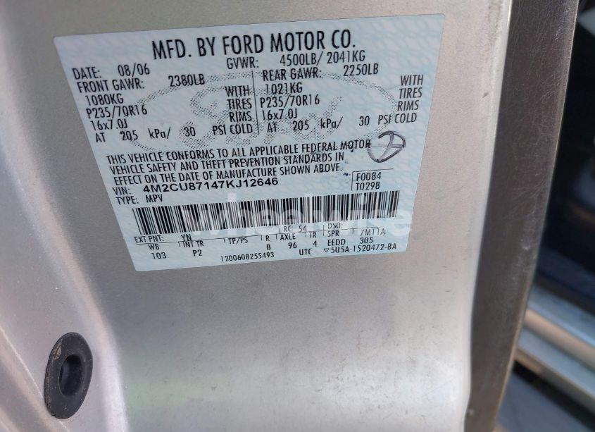 Photo 9 of 2007 Mercury Mariner PREMIER (VIN 4M2CU87147KJ12646)