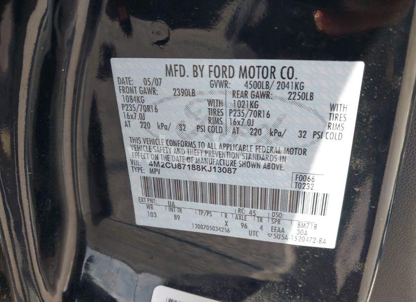 Photo 9 of 2008 Mercury Mariner PREMIER (VIN 4M2CU87188KJ13087)