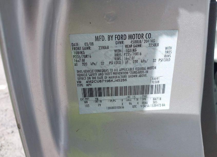 Photo 9 of 2008 Mercury Mariner PREMIER (VIN 4M2CU87198KJ45286)