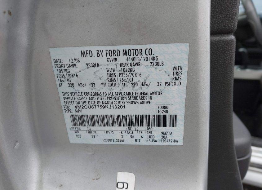 Photo 9 of 2009 Mercury Mariner PREMIER (VIN 4M2CU87759KJ13201)