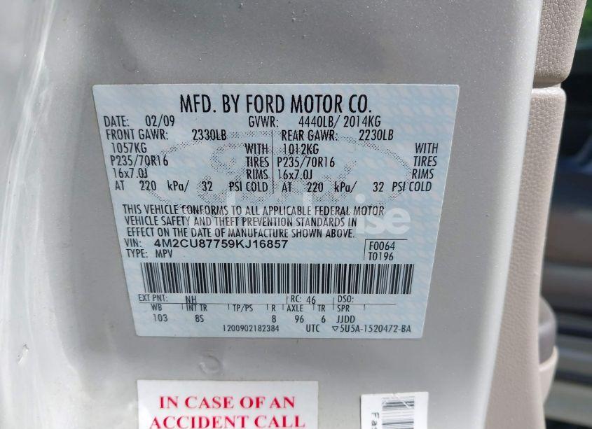 Photo 9 of 2009 Mercury Mariner PREMIER (VIN 4M2CU87759KJ16857)