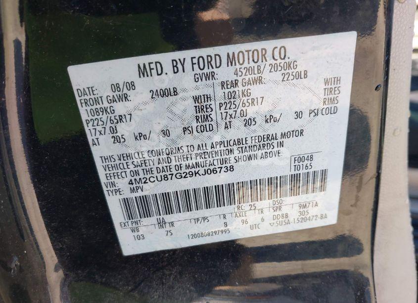 Photo 9 of 2009 Mercury Mariner PREMIER V6 (VIN 4M2CU87G29KJ06738)