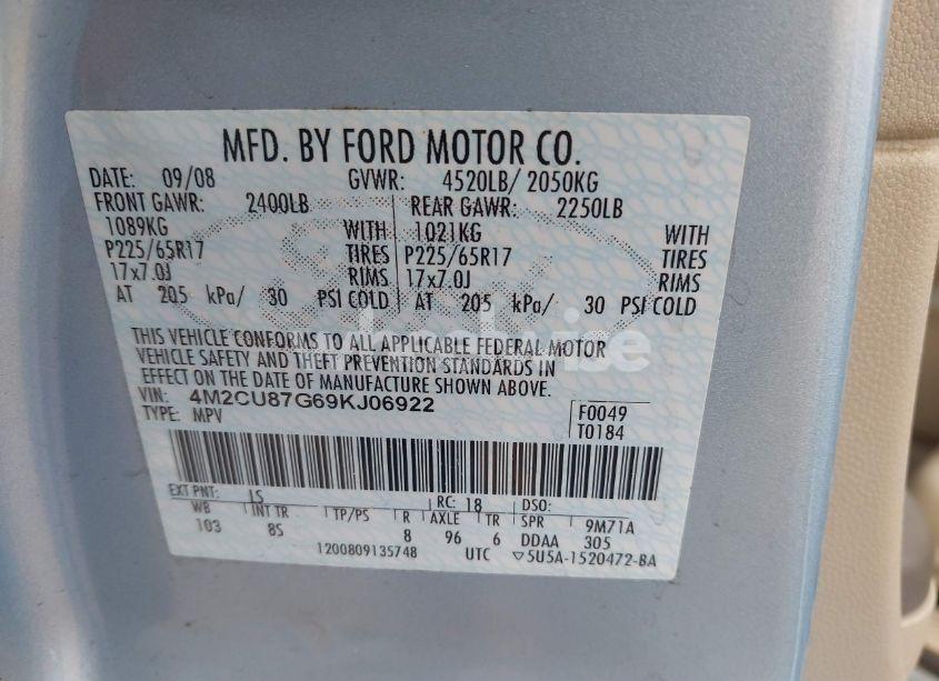 Photo 9 of 2009 Mercury Mariner PREMIER V6 (VIN 4M2CU87G69KJ06922)