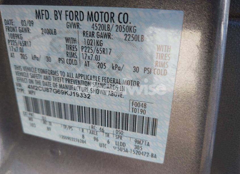 Photo 9 of 2009 Mercury Mariner PREMIER V6 (VIN 4M2CU87G69KJ19332)