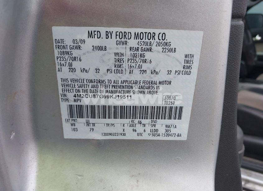 Photo 9 of 2009 Mercury Mariner PREMIER V6 (VIN 4M2CU87G69KJ19511)