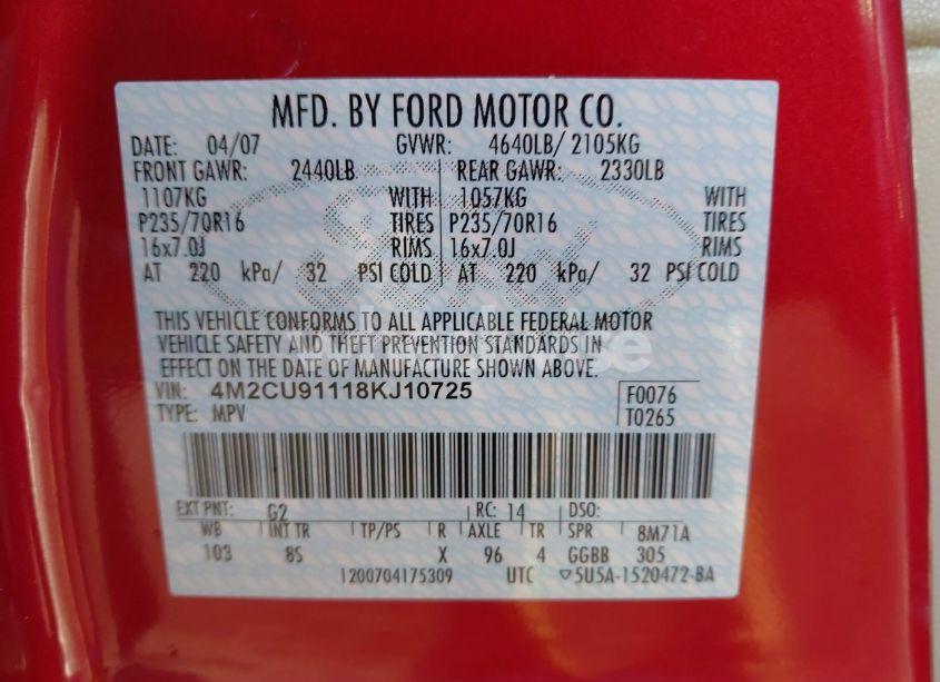 Photo 9 of 2008 Mercury Mariner V6 (VIN 4M2CU91118KJ10725)