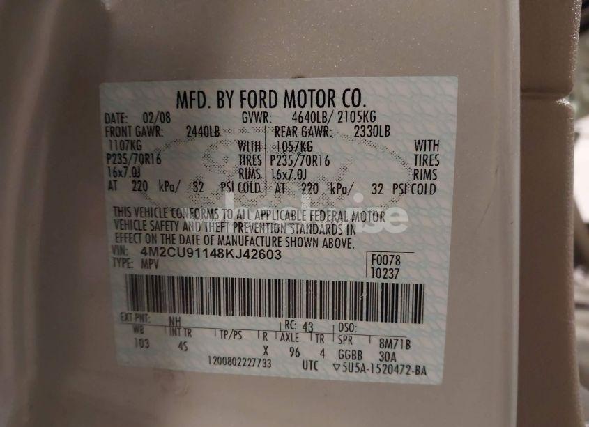 Photo 9 of 2008 Mercury Mariner V6 (VIN 4M2CU91148KJ42603)