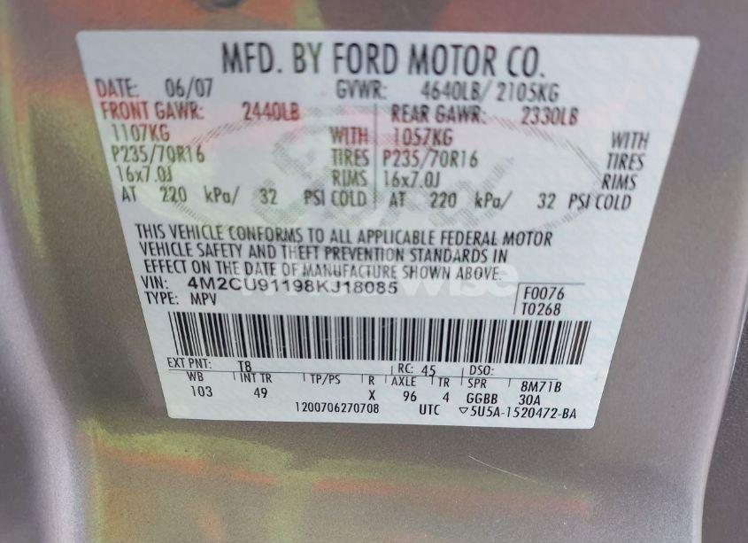 Photo 9 of 2008 Mercury Mariner V6 (VIN 4M2CU91198KJ18085)