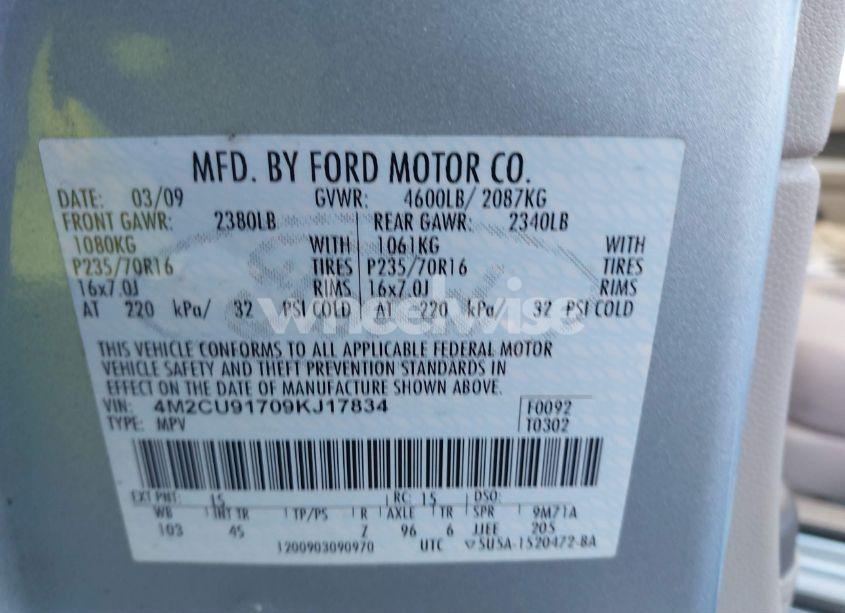 Photo 9 of 2009 Mercury Mariner I4 (VIN 4M2CU91709KJ17834)