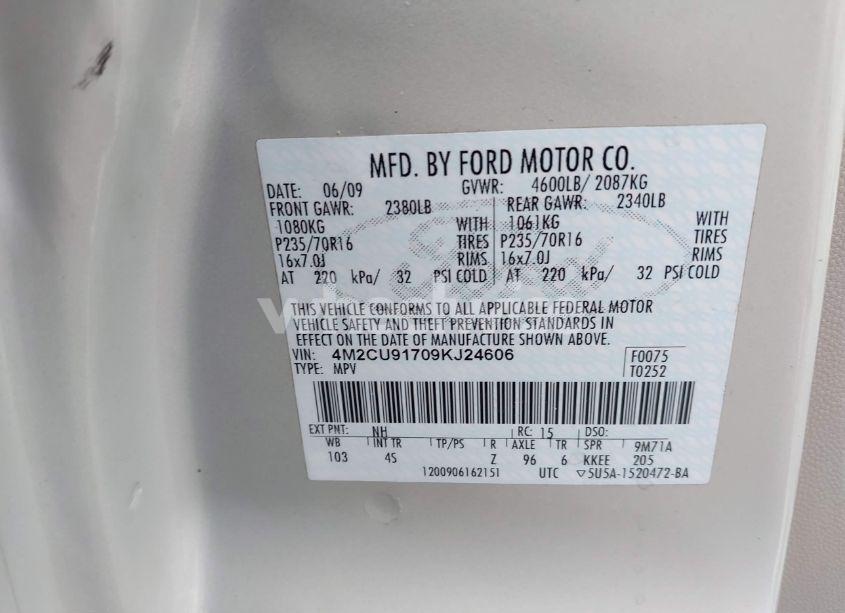 Photo 9 of 2009 Mercury Mariner I4 (VIN 4M2CU91709KJ24606)