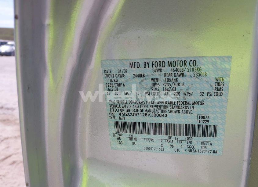 Photo 9 of 2008 Mercury Mariner PREMIER (VIN 4M2CU97128KJ00843)