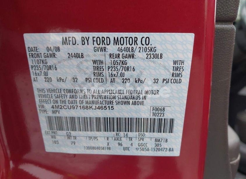 Photo 9 of 2008 Mercury Mariner PREMIER (VIN 4M2CU97168KJ46515)