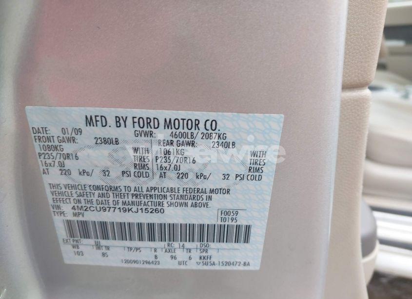 Photo 9 of 2009 Mercury Mariner PREMIER (VIN 4M2CU97719KJ15260)