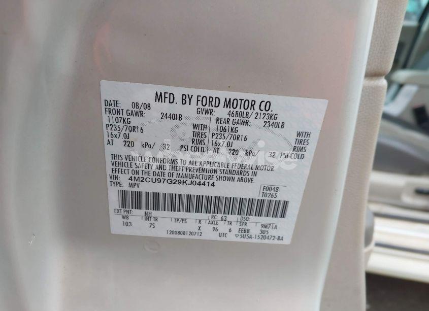 Photo 9 of 2009 Mercury Mariner PREMIER V6 (VIN 4M2CU97G29KJ04414)