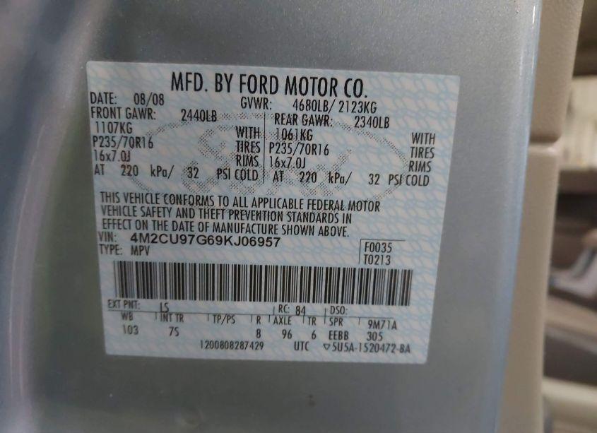 Photo 9 of 2009 Mercury Mariner PREMIER V6 (VIN 4M2CU97G69KJ06957)