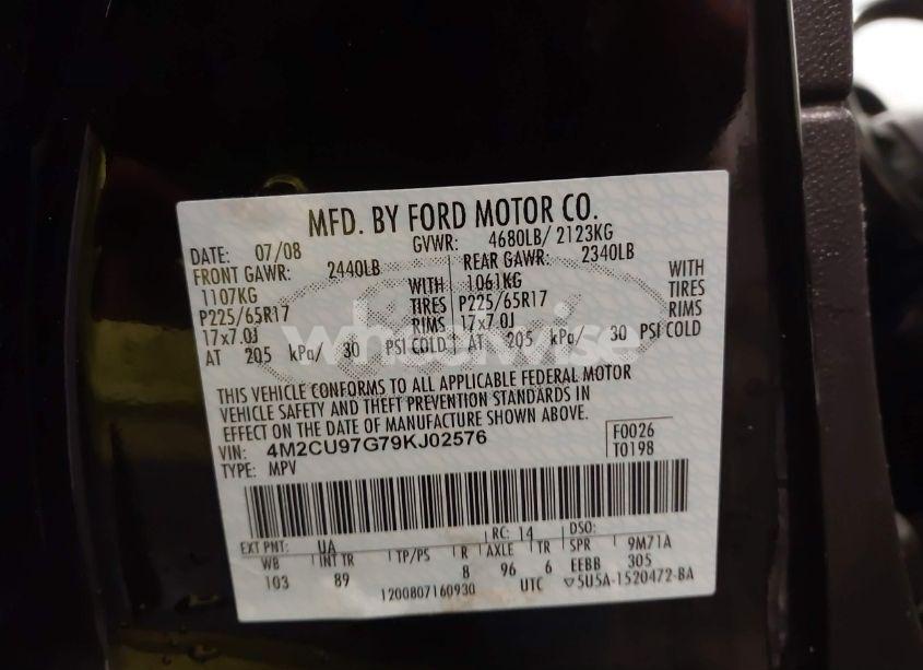 Photo 9 of 2009 Mercury Mariner PREMIER V6 (VIN 4M2CU97G79KJ02576)