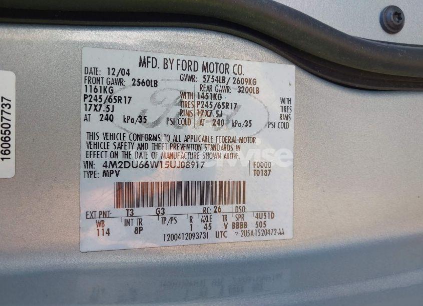 Photo 9 of 2005 Mercury Mountaineer N/A (VIN 4M2DU66W15UJ08917)