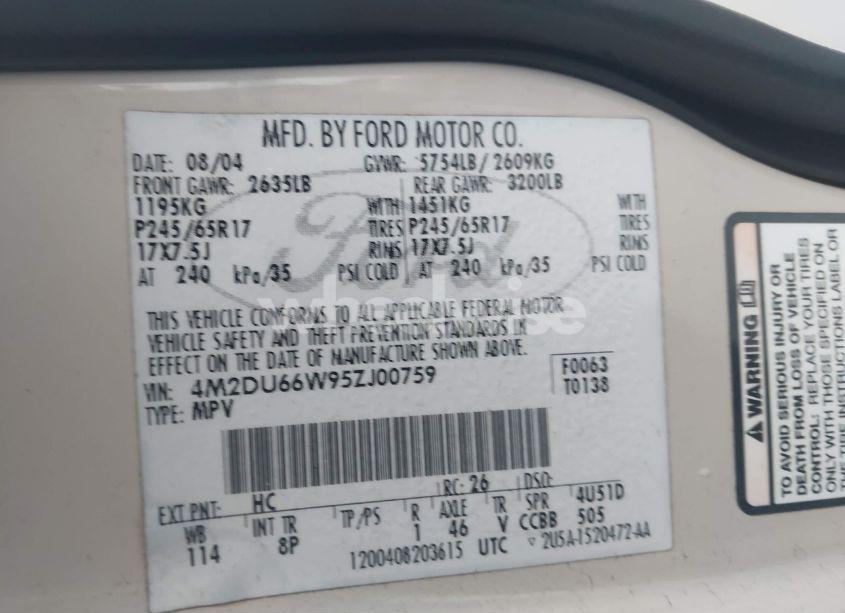 Photo 9 of 2005 Mercury Mountaineer N/A (VIN 4M2DU66W95ZJ00759)