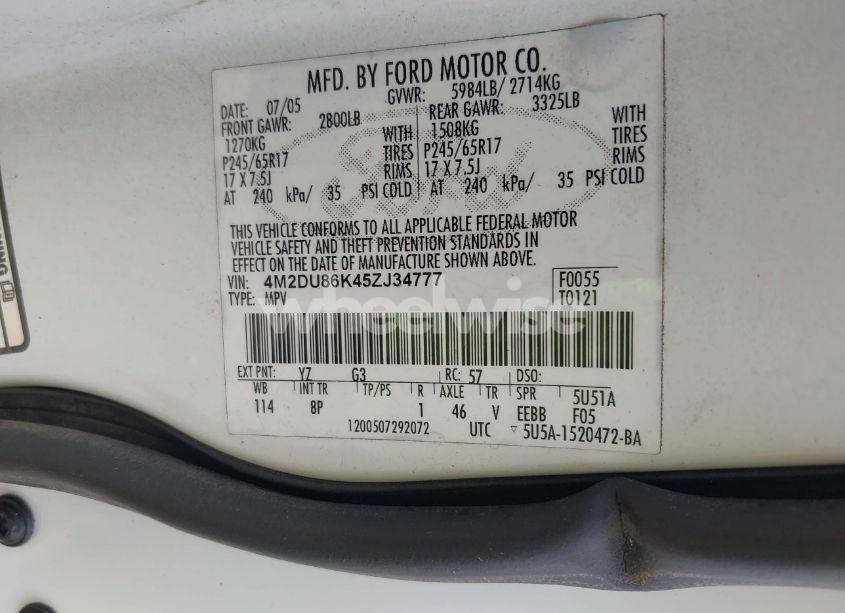 Photo 9 of 2005 Mercury Mountaineer N/A (VIN 4M2DU86K45ZJ34777)